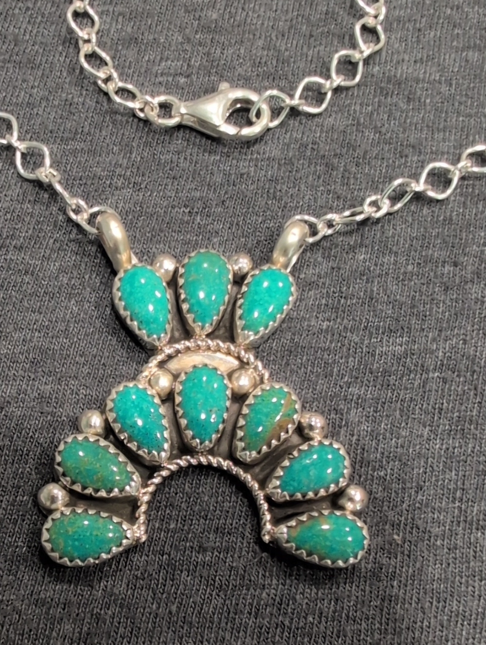 Sterling Silver Turquoise Cluster Necklace - Teal Green
